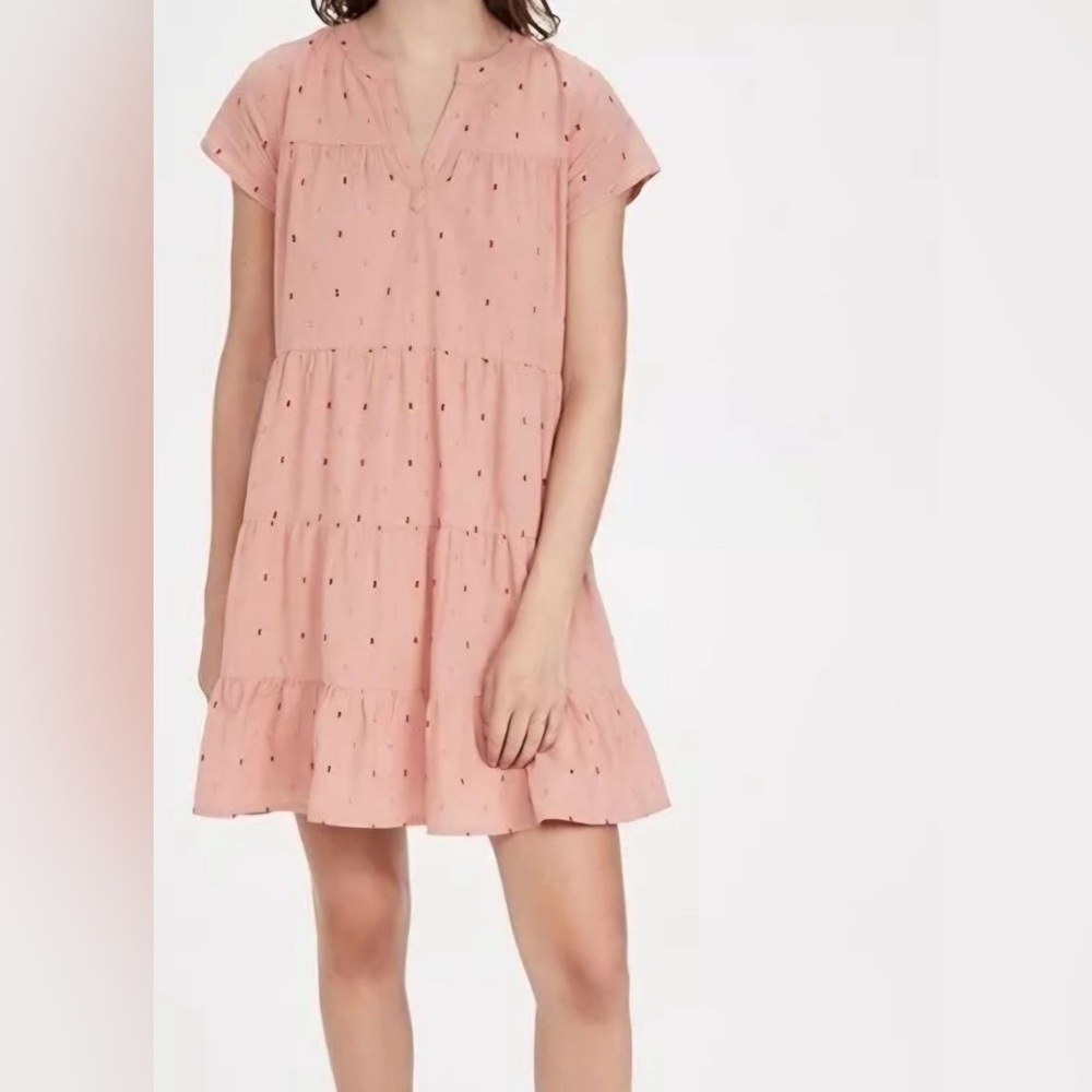 Roller Rabbit Dress Cotton Acote Pamela Short Sleeve Flocking in Orange-Pink
